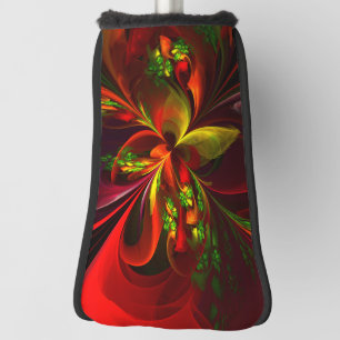 Couvre-club De Golf Rouge vert moderne Floral Abstrait Art Motif #05