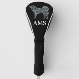 Couvre-club De Golf Samoyed Smiling Sammy Dog Silhouette Y&Blue Grid