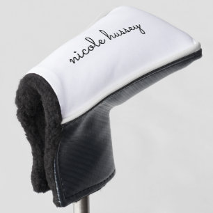 Couvre-club De Golf Script blanc   Monogramme élégant minimaliste mode