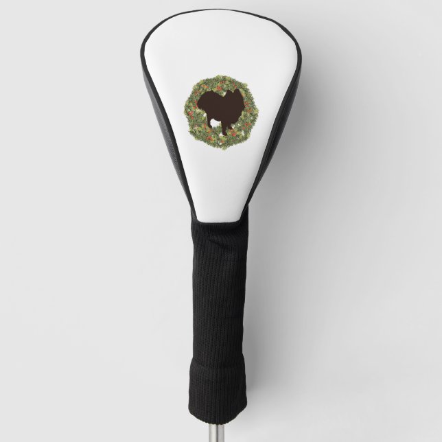 Couvre-club De Golf Silhouette ombragée Poméranienne dans une couronne (Devant)