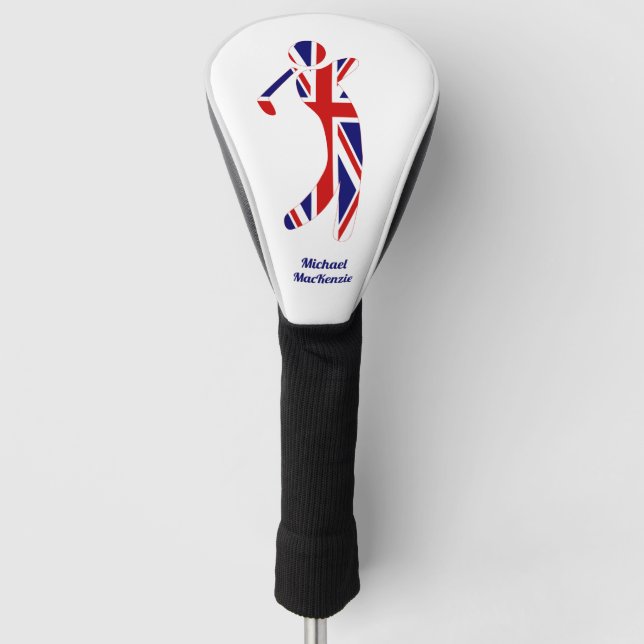 Couvre-club De Golf Silhouette personnalisée de golfeur d'Union Jack (Devant)