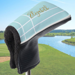 Couvre-club De Golf Simple aqua minimaliste nom personnalisé dames