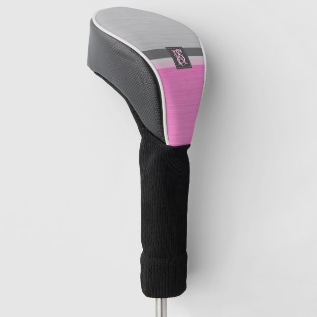 Couvre-club De Golf Simple deux tons rose et gris Initiales Monogramme (Incliné)