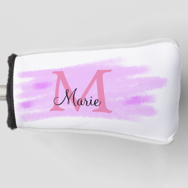 Couvre-club De Golf simple nom d'ajout monogramme rose aquarelle   (Devant)