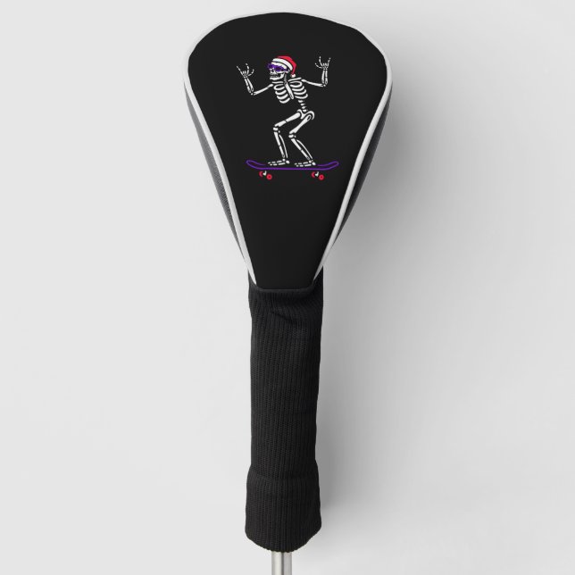 COUVRE-CLUB DE GOLF SKELETON DE NOËL SUR SKATEBOARD FUNNY XMAS (Devant)