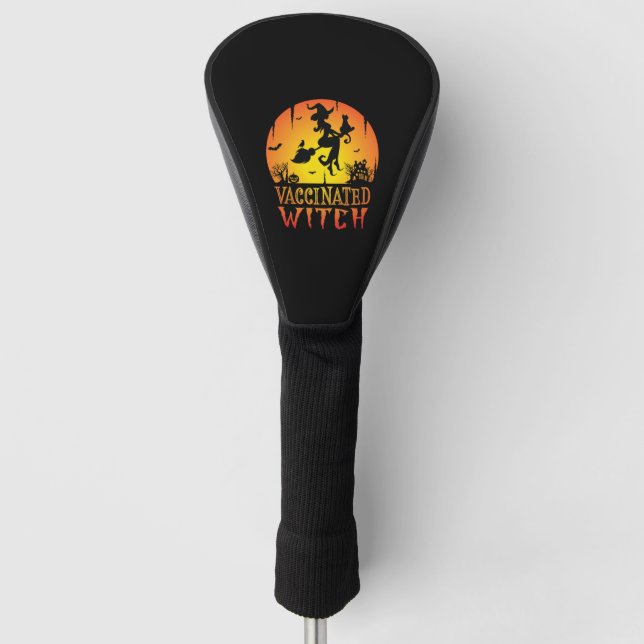 Couvre-club De Golf Sorcière vaccinée, humour d'Halloween, sorcière d' (Devant)