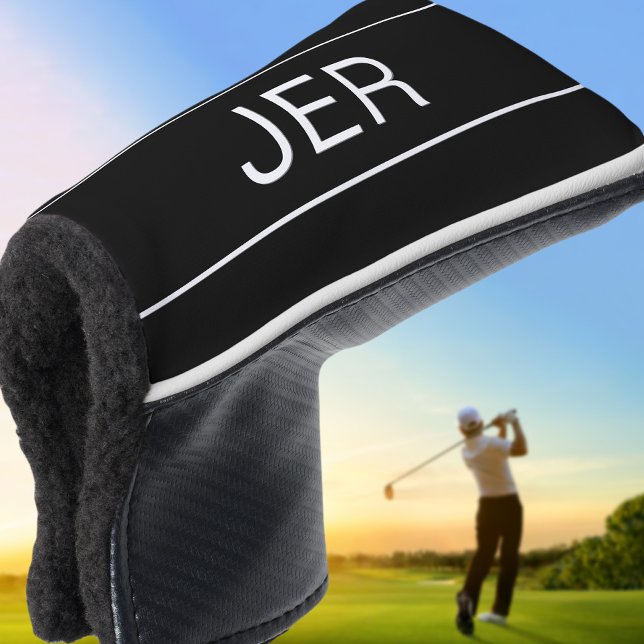 Couvre-club De Golf Sports modernes Noir Monogramme Putter Golfeur (Modern Sports Black Monogrammed Golfer Putter Golf Head Cover)