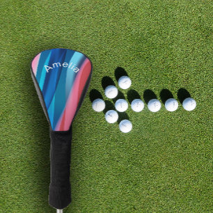Couvre-club De Golf Stylo minimaliste corail bleu dégradé nom