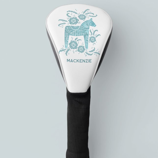 Couvre-club De Golf Suédois Dala Horse Turquoise Vert Personnalisé (Créateur téléchargé)