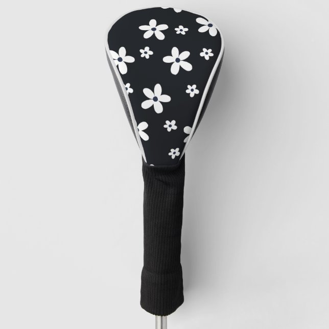 Couvre-club De Golf Summer Boho Black White Daisy Flowers (Devant)