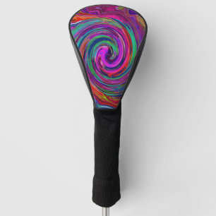 Couvre-club De Golf Super Abstrait Retro Magenta Dark Rainbow Swirl