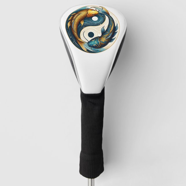 Couvre-club De Golf SYMBOLE YIN Yang Koi Fish (Devant)