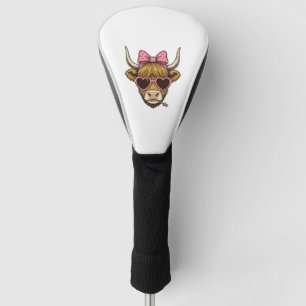 Couvre-club De Golf T-shirt vintage Cute Highland Cow Heart Lunettes D