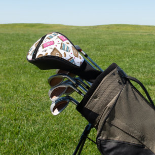 Couvre-club De Golf Tasses À Café, Haricots À Café, Coeurs, Votre Nom