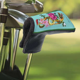 Couvre-club De Golf Tatouage de dragon chinois vert gras lotus sarcell