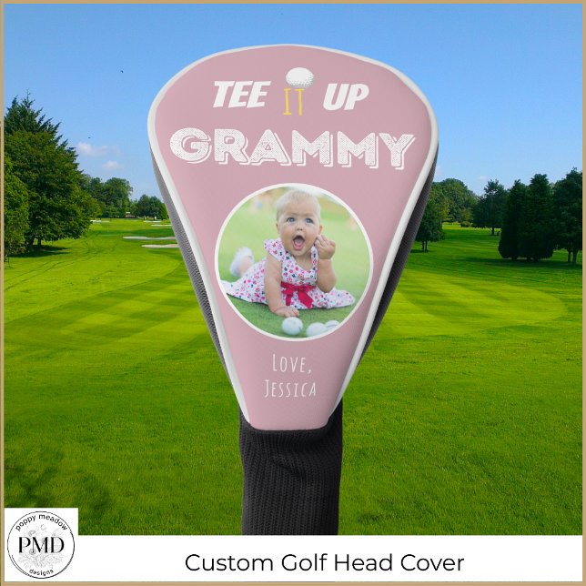Couvre-club De Golf Tee It Up Grammy Custom Photo Rose (Tee It Up Grammy Personalized Photo Pink Golf Head Cover with Child or Pet Photo, Name.)