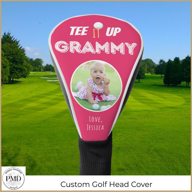 Couvre-club De Golf Tee It Up Grammy Personnalisé Photo Rose Chaud (Tee It Up Grammy Personalized Photo Hot Pink Golf Head Cover with Child or Pet Photo, Name.)