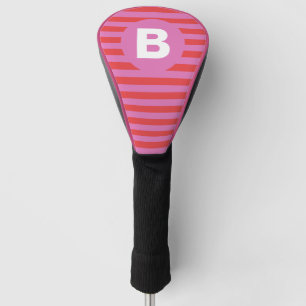 Couvre-club De Golf Teintes vives de rose rayé monogrammé