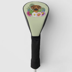 Couvre-club De Golf Tête de chien Rhodesian Ridgeback sur des fleurs s