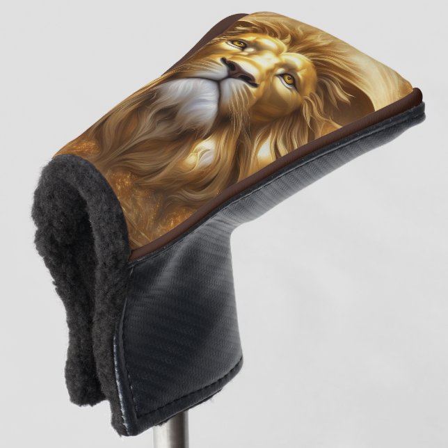 Couvre-club De Golf Tête de lion doré superbe (Devant 3/4)