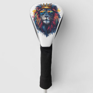 Couvre-club De Golf Tête de lion gras avec lunettes de soleil et couro