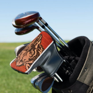 Couvre-club De Golf Tête de loup sur fond rouge