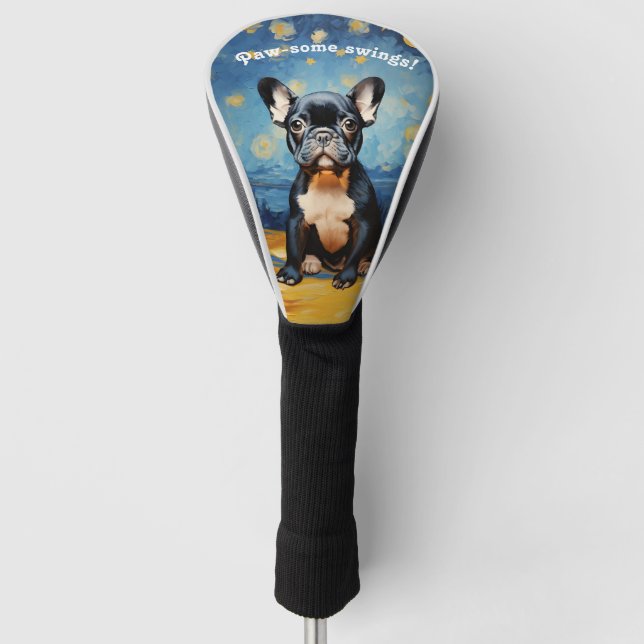 Couvre-club De Golf 🐕 texte personnalisé, chiot français (Devant)