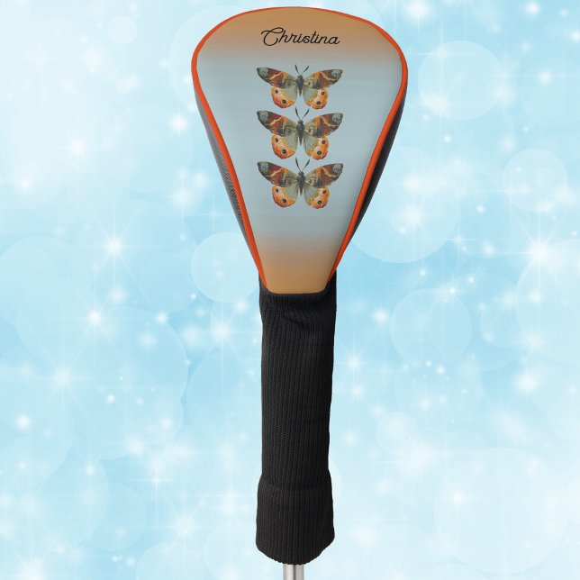Couvre-club De Golf Three elegant Monarch Butterflies Blue Orange (Three monarach butterflies Autumn colours on blue and orange golf club cover.)