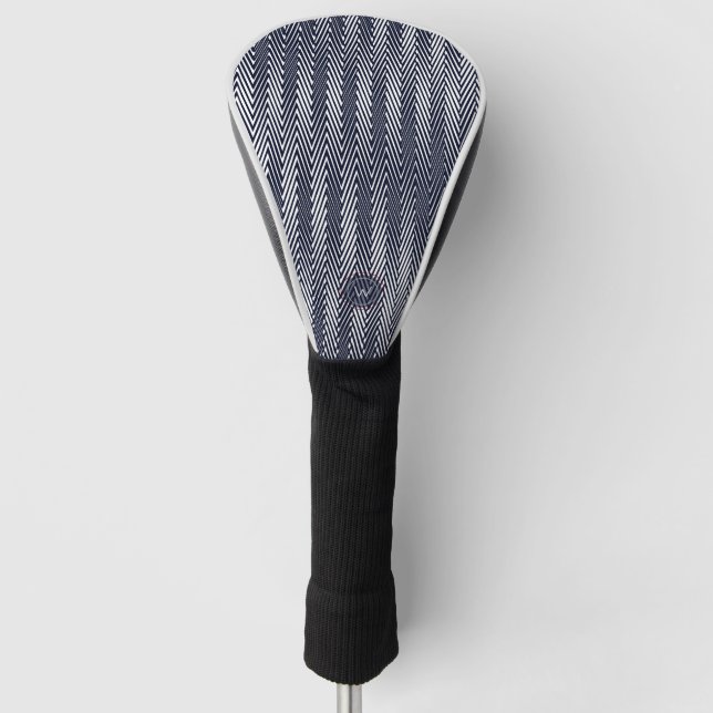 Couvre-club De Golf Trippy Abstrait noir & blanc rayures, Monogramme (Devant)