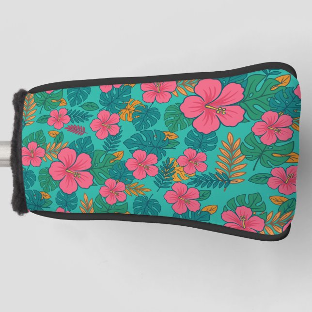 Couvre-club De Golf Tropical Hibiscus and Palm Leaf Pattern  (Devant)