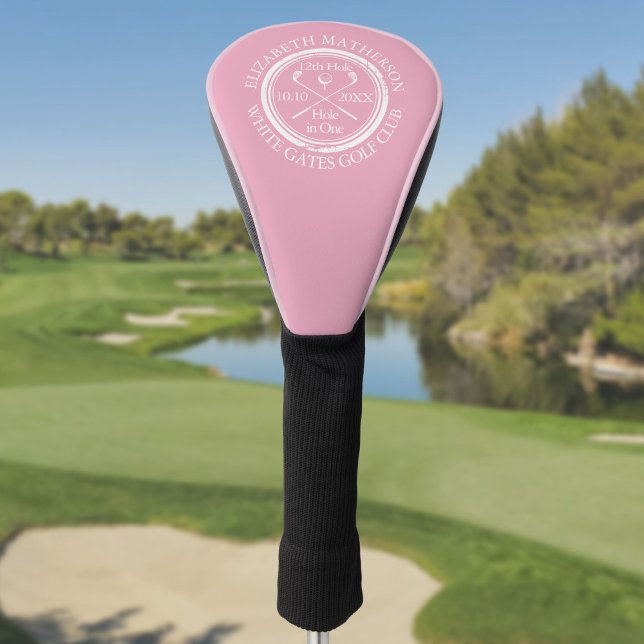 Couvre-club De Golf Trou personnalisé en un rose féminin (Personalized Hole in One Feminine Pink Golf Head Cover)