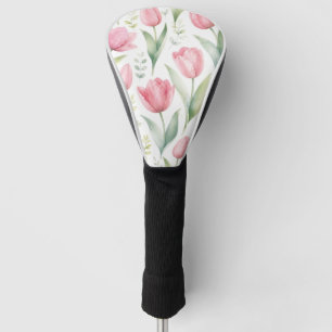 Couvre-club De Golf Tulipes roses Peinture florale aquarelle botanique