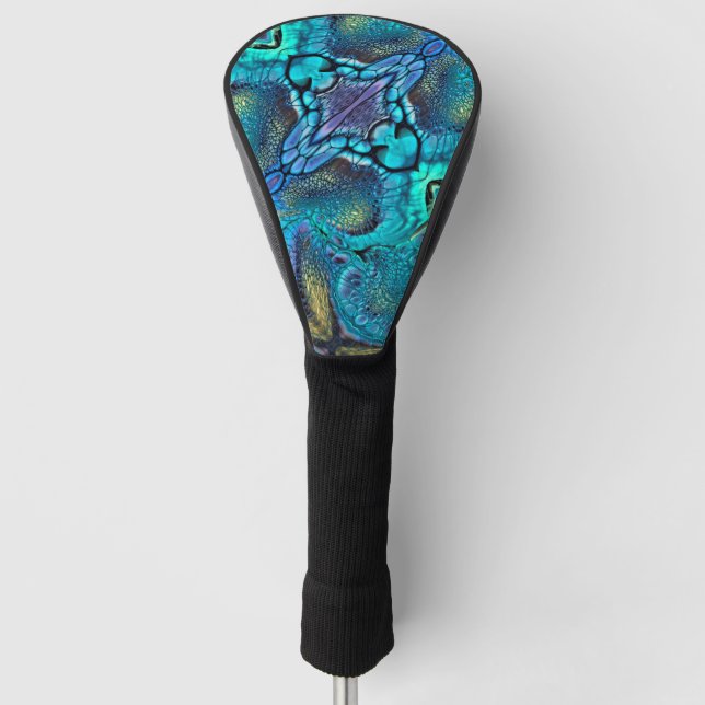Couvre-club De Golf Turquoise Aqua turquoise bleu violet or abstrait (Devant)