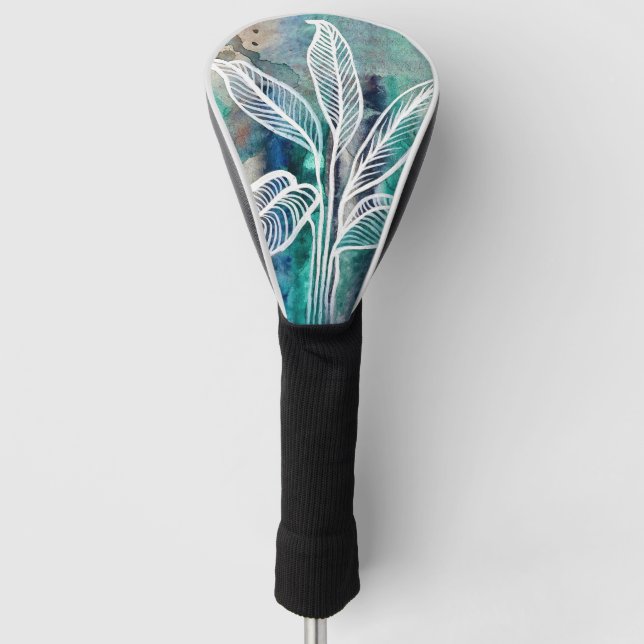 Couvre-club De Golf Turquoise Bleu & Turquoise Aquarelle Botanique Mod (Devant)