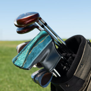 Couvre-club De Golf Turquoise Blue Gold Parties scintillant Marble Gol