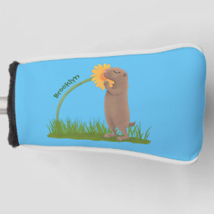 Couvre-club De Golf Un mignon chien de prairie reniflant la caricature