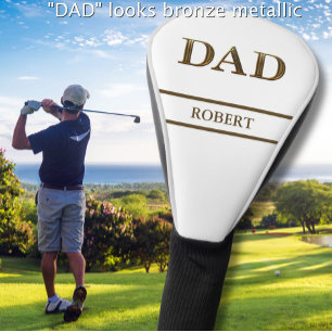 Couvre-club De Golf Unique bronze métal Look DAD Nom Brown blanc