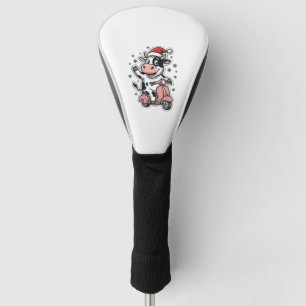 Couvre-club De Golf Vache de Noël à scooter rose vintage vecteur_1