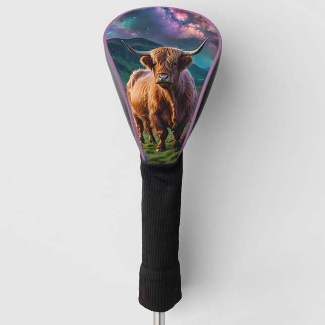 Couvre-club De Golf Vache Highland sous les étoiles (Devant)