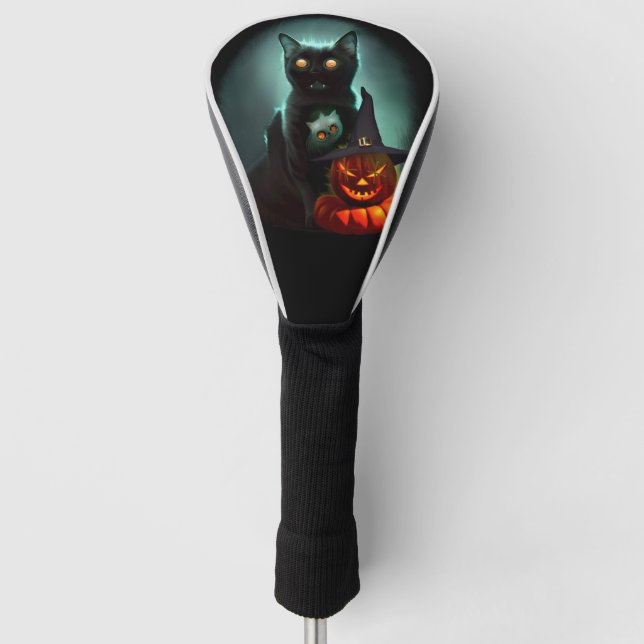 Couvre-club De Golf Vampire Chat et Assistant Citrouille Halloween Sur (Devant)