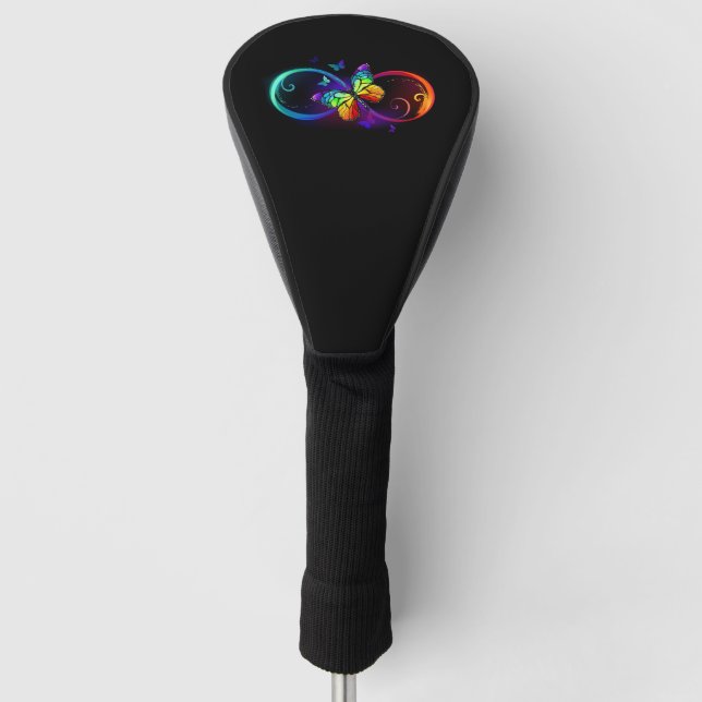 Couvre-club De Golf Vibrant infinity with rainbow butterfly on black (Devant)