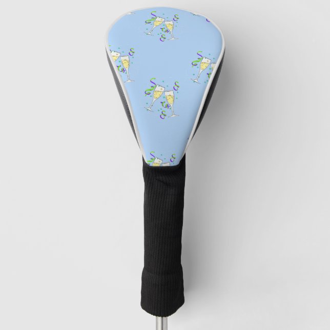 Couvre-club De Golf vin jaune sur bleu (Devant)