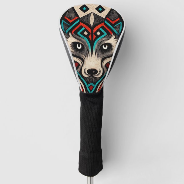 Couvre-club De Golf Visage de loup aztèque (Devant)
