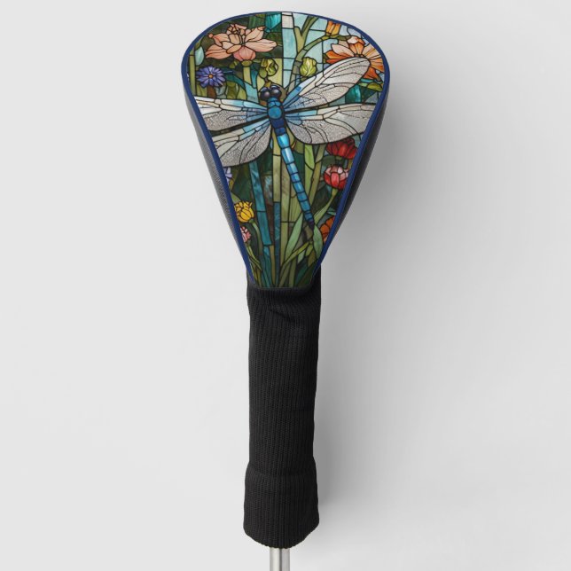 Couvre-club De Golf Vitrail botanique floral bohème libellule (Devant)