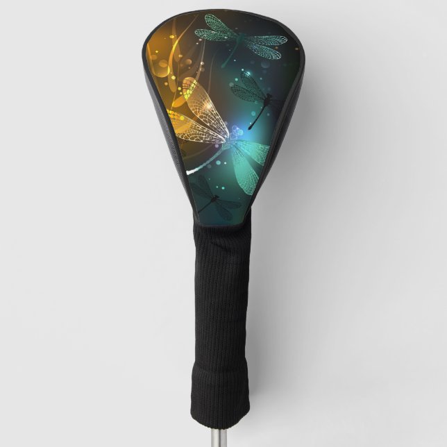 Couvre-club De Golf Vol de libellule verte lumineuse (Devant)