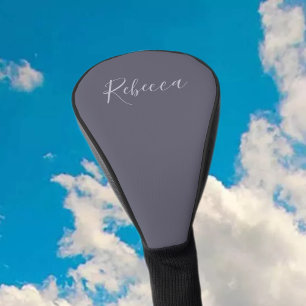 Couvre-club De Golf Votre nom   Élégant script de lavande sur le viole