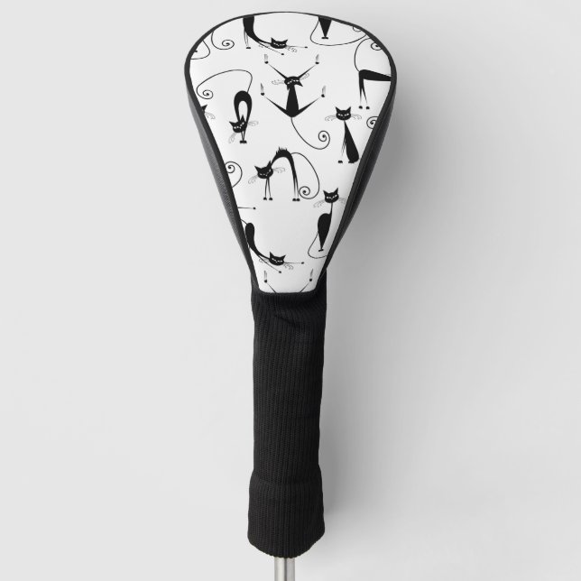 Couvre-club De Golf Whimsical Skinny Motif de chat noir (Devant)