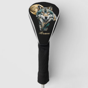 Couvre-club De Golf Wolf et Gold Moon *Personnaliser*
