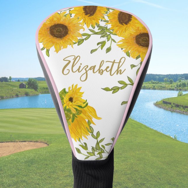 Couvre-club De Golf Yellow Sunflowers Floral custom name ladies  (Créateur téléchargé)