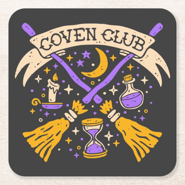 Coven Club Halloween Witwe Night Sky Rechteckiger Pappuntersetzer (Vorderseite)